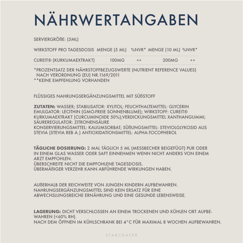 CURCUMIN | Nährwertangaben von STARCHASER Nutrition