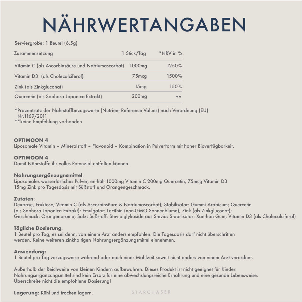 OPTIMOON-4 | Nährwertangaben von STARCHASER Nutrition